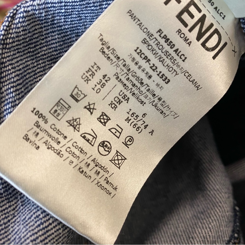Fendi Wide Dark Wash Women's Size 42/6 Rigid Cotton Trouser Jeans Authentic - Picture 16 of 16